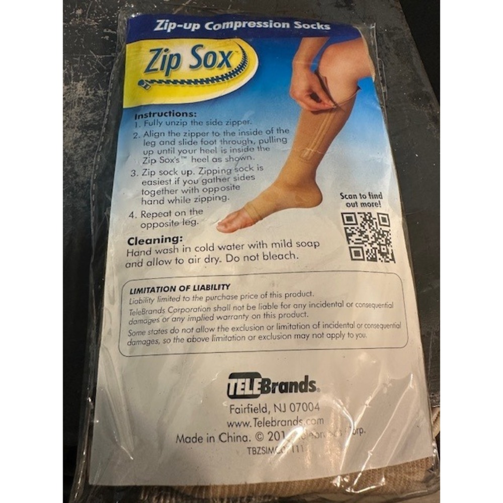 Zip Sox Zip-up Compression Socks Telebrands Beige Open Toe Knee High Sleeves NEW